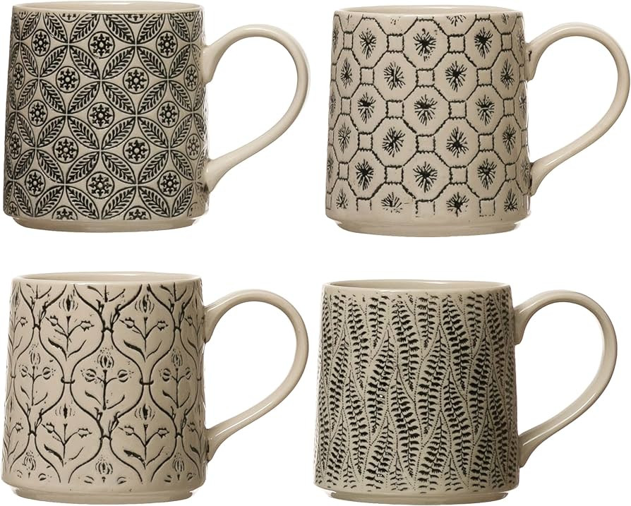 Creative Co-Op Set of 4, Stoneware Styles Mugs & Cups, 4 Count (Pack of 1), Multi | Amazon (US)