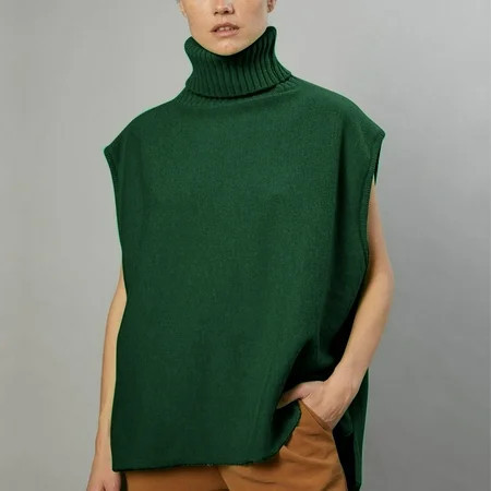 Herrnalise Womens Sleeveless Turtlenecks Sweaters Cap Sleeve Mock Neck Ribbed Knitted Solid Pullover Sweater Vest Olive Green S | Walmart (US)