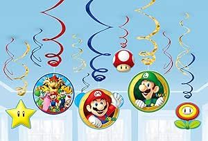 Super Mario Brothers Foil Swirl Hanging Decorations - 5" & 7" (Pack of 12) - Vibrant Design - Per... | Amazon (US)