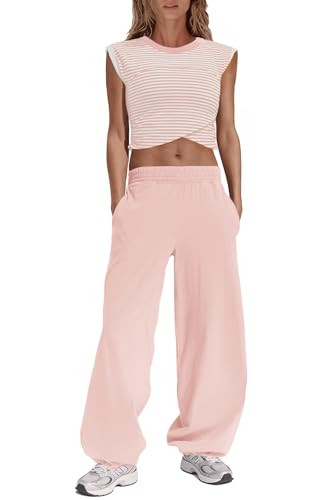 Panadila Womens Striped Lounge Sets 2 Piece Outfits Cropped T Shirts Wide Leg Pants Set Summer Sw... | Amazon (US)