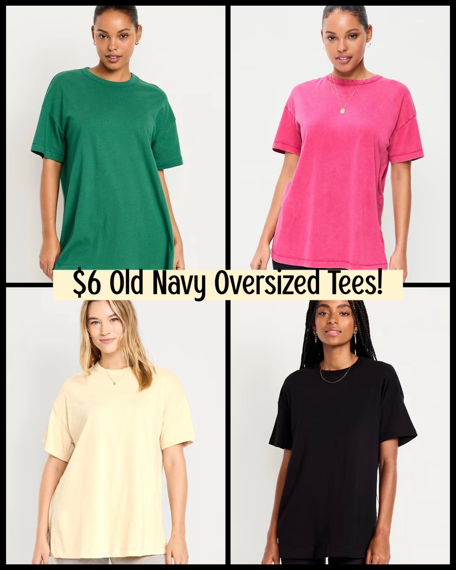 Happy Friday! Old Navy has an INCREDIBLE deal today - only $6 for their popular and super comfy Oversized Tees! These normally retail for $19.99, so they’re 70% Off today in a one day only deal 🎉 Tons of beautiful colors to choose from! 

#LTKootd #LTKSaleAlert #LTKSeasonal