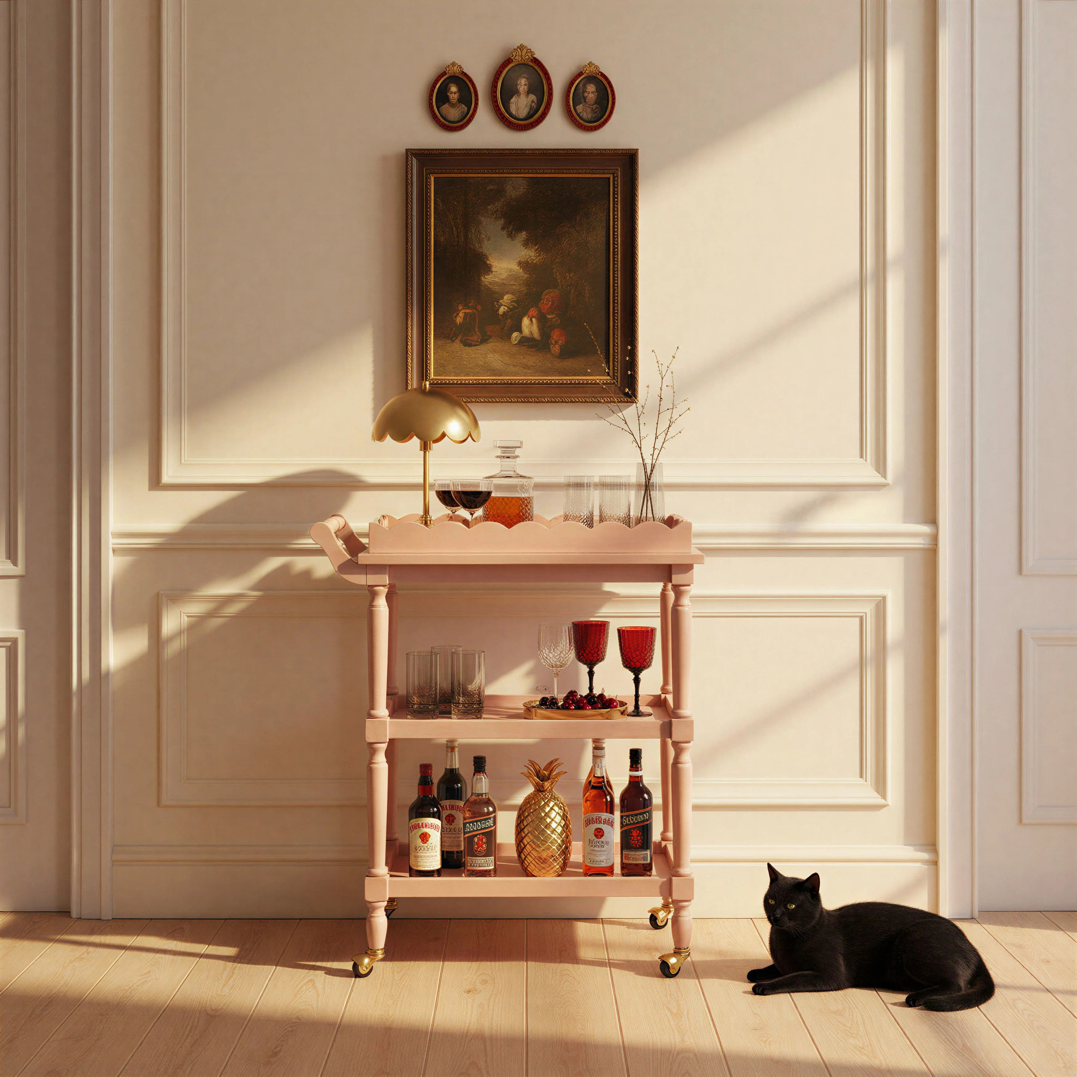 3-Tier Bar Cart on Casters with Removable Scalloped Tray | Wayfair North America