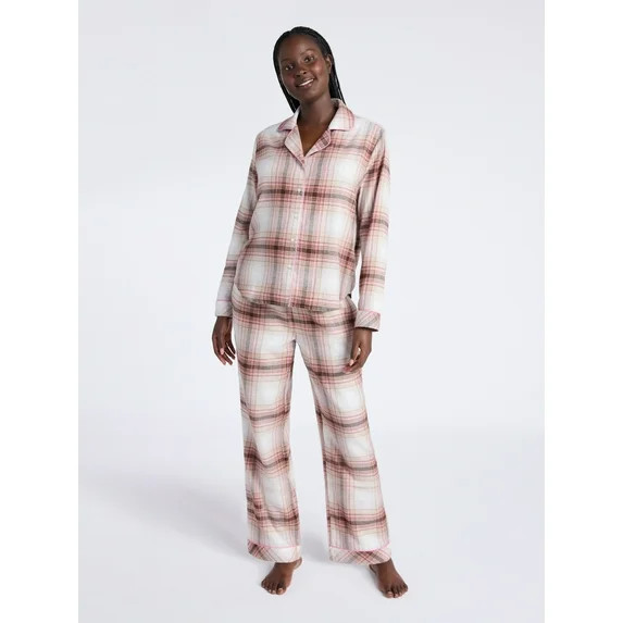 Joyspun Women's Long Sleeve Flannel Sleep Top and Pants Pajama Set, 2-Piece, Sizes XS-3X - Walmar... | Walmart (US)