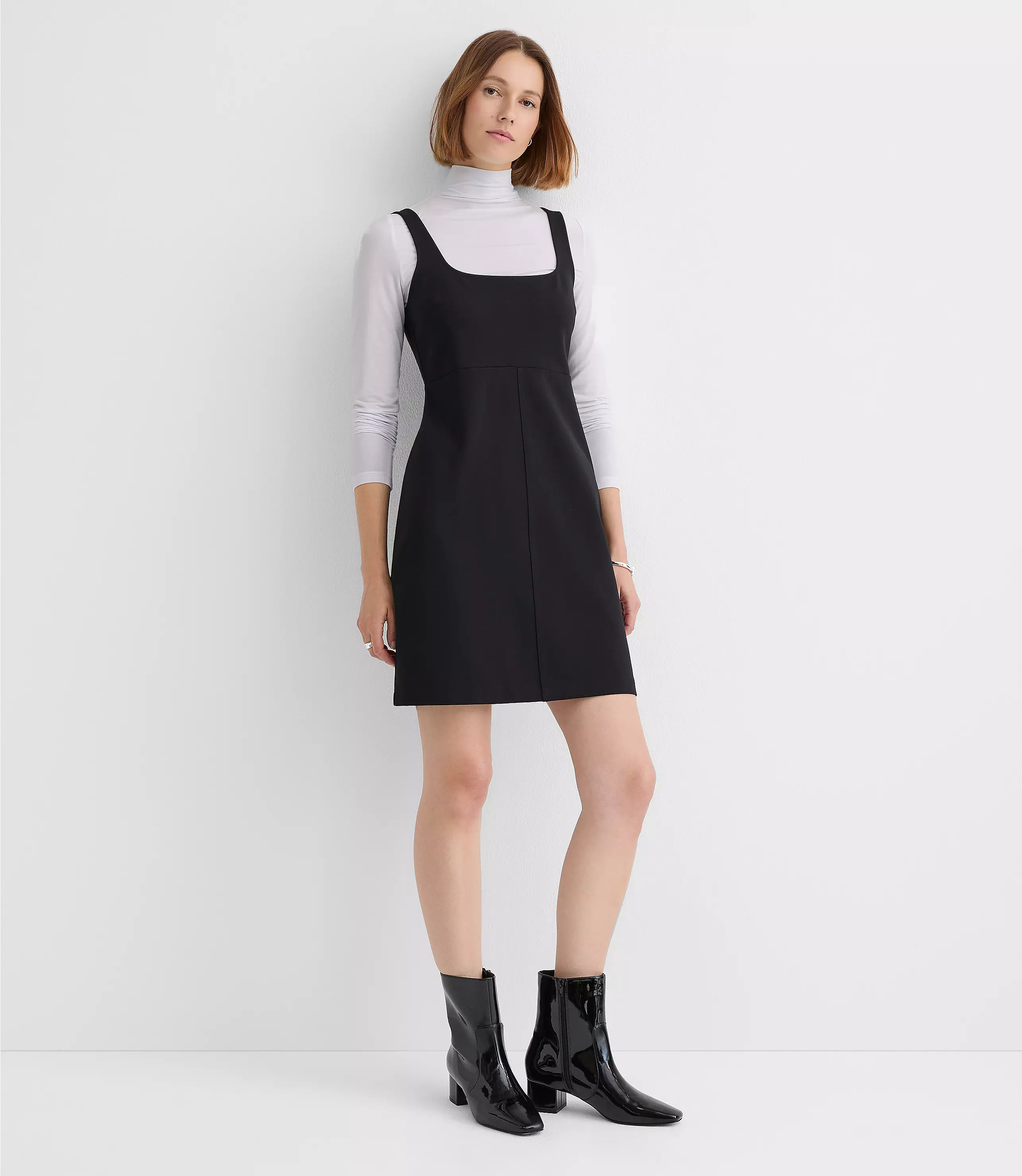 Topstitched Ponte Square Neck Dress | LOFT