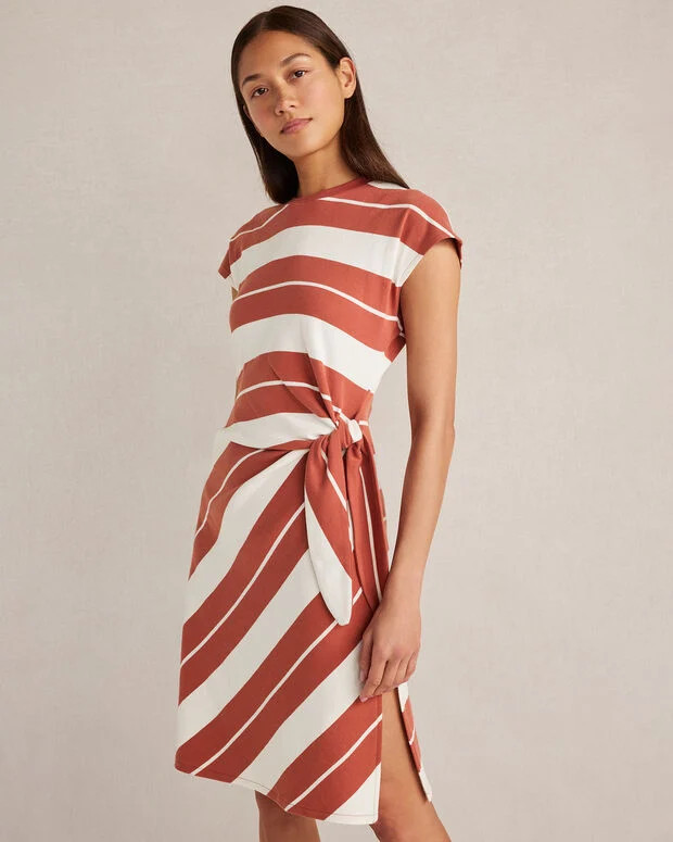 Organic Cotton Interlock Stripe Mini Knot Dress | Talbots