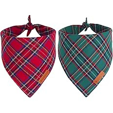 Adoggygo Christmas Dog Bandanas 2 Pack, Stylish Plaid Dog Scarf, Premium Cotton Fabric, Multiple ... | Amazon (US)