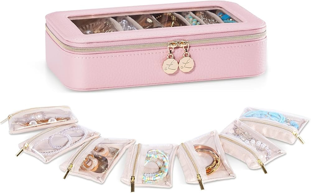 Lolalet 8 in 1 Travel Jewelry Case with Velvet Pouches, Clear Window Travel Jewelry Organizer Bag... | Amazon (US)