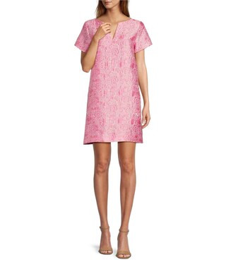 Abbey Glass Lulu Jacquard V-Neck Short Sleeve Mini Shift Dress | Dillard's | Dillard's