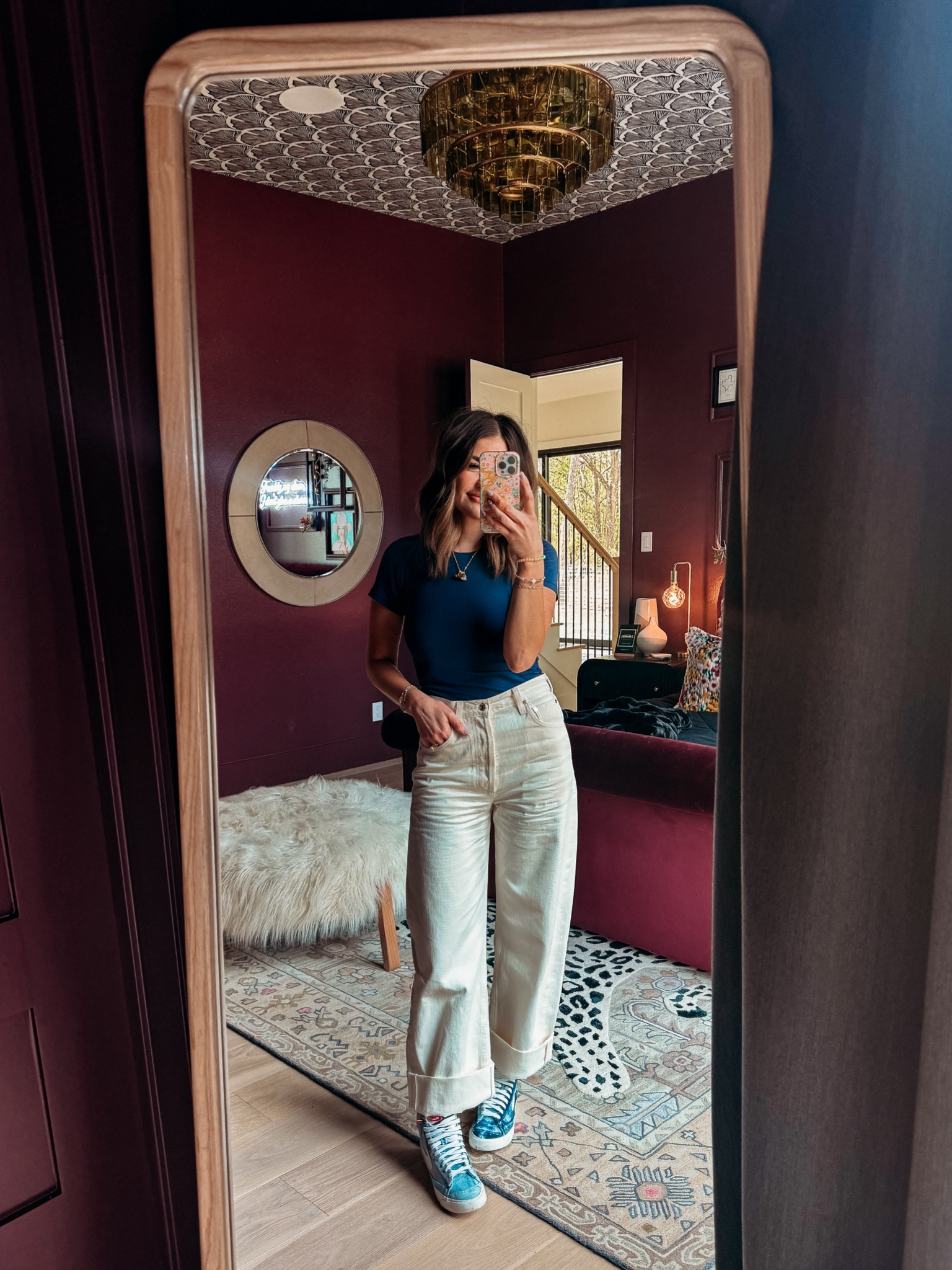 tuesday mama fit. this denim is VERY comfortable and very oversized. I would go own at least one, maybe two sizes on these. i’m wearing a size 25 and they still have lots of room! size small in my baby tee 

#LTKstyletip #LTKfamily #LTKkids