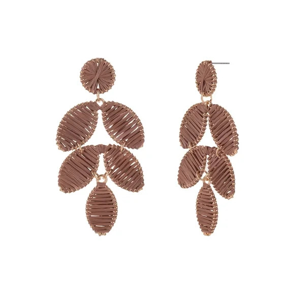 Time and Tru Goldtone Brown Raffia Leaf Drop Earring | Walmart (US)