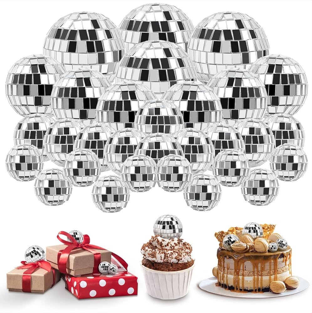 30 PCS Disco Balls Cake Decoration, Small Silver Reflective Mirror Ball Disco Table Decor 70s Dis... | Amazon (US)