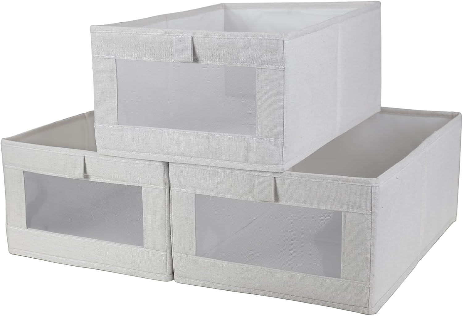 3 Pack Linen Organizer Storage Bins - Foldable Fabric Closet Storage Shelf Baskets with Clear Win... | Amazon (US)
