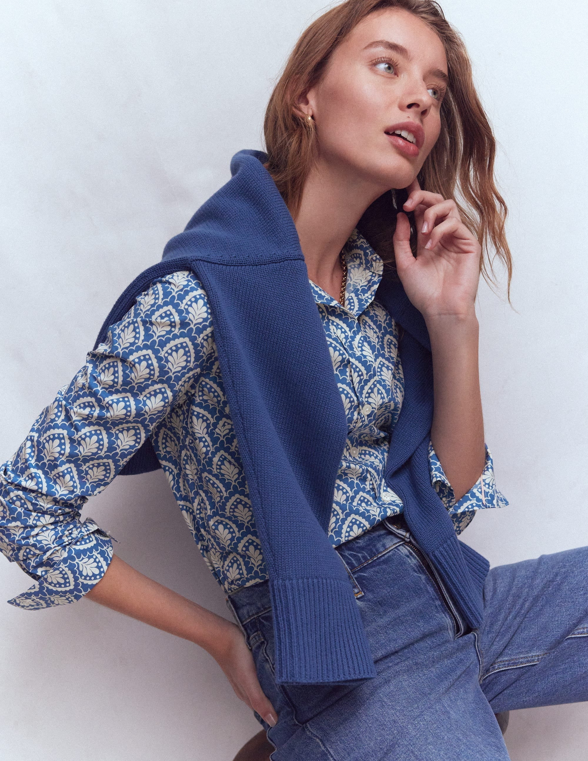 Sienna Cotton Shirt-Blue, Petal Terrace | Boden (US)