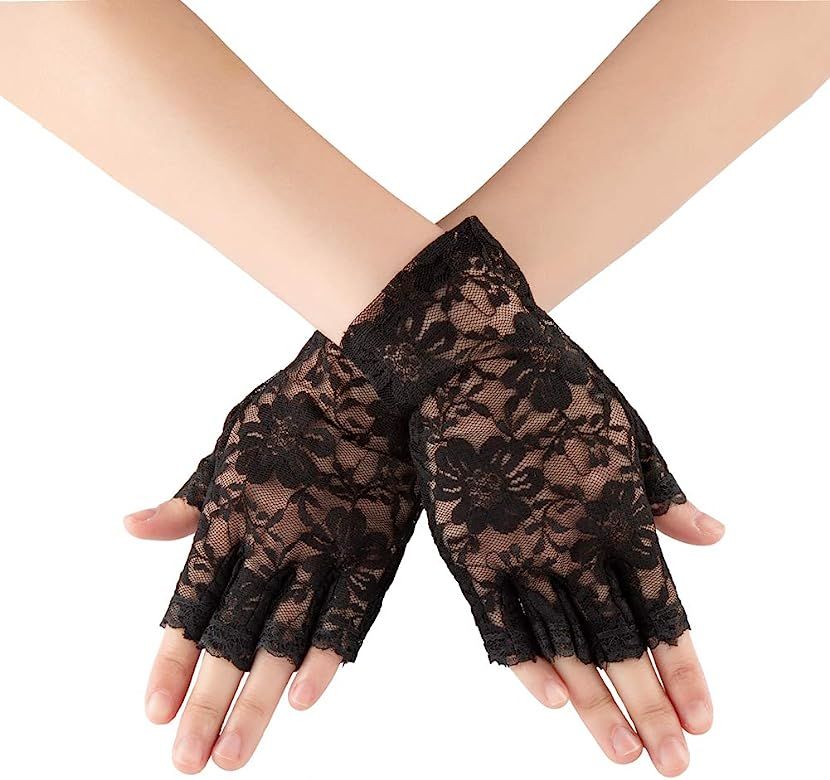 Xuhan Short Elegant Floral Lace Gloves for Women Wrist Length | Amazon (US)