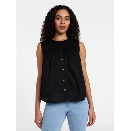 Time and Tru Women's Cotton Sleeveless Pleated Top, Sizes XS-XXXL | Walmart (US)