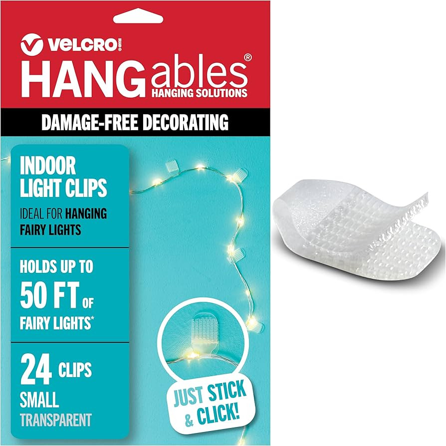 VELCRO Brand Indoor Light Clips for Hanging Fairy Lights and Twinkle Lights, Adhesive Transparent... | Amazon (US)