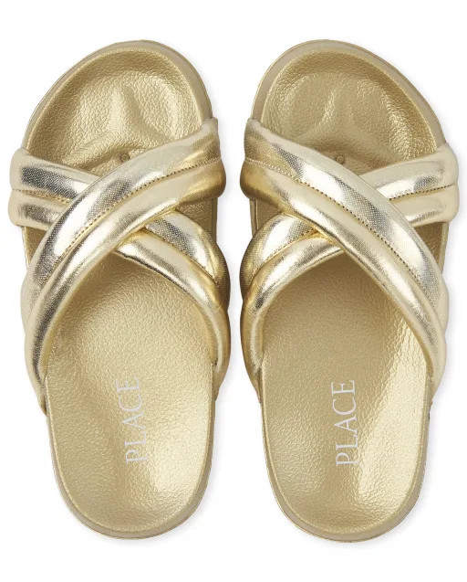 Girls Sparkle Criss-Cross Slides - gold | The Children's Place