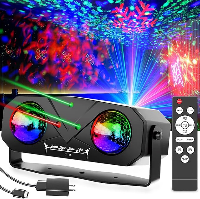 Disco Lights Disco Ball, Sound Activated Party Light with Roating Disco Ball,Star Projector,Ocean... | Amazon (US)