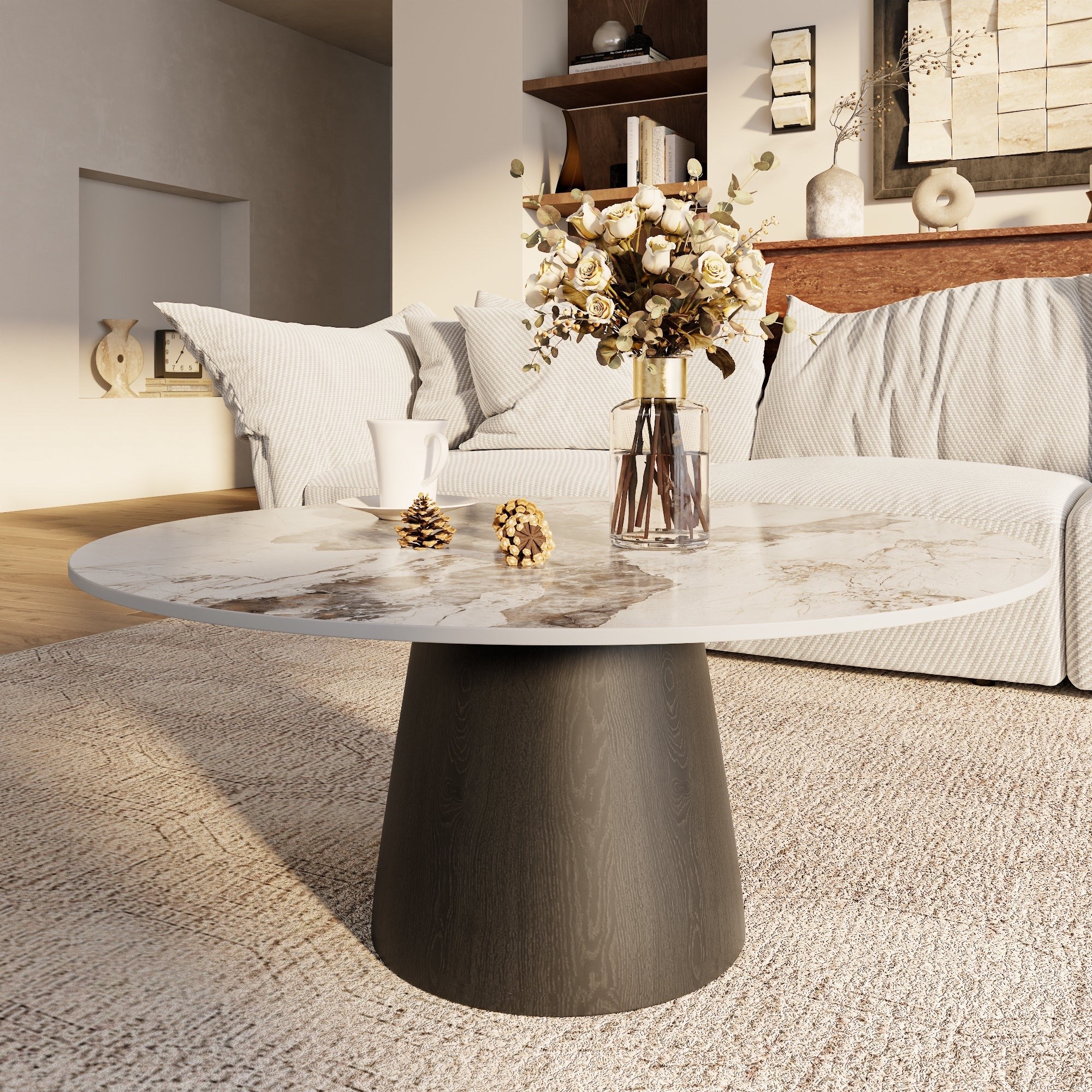 Inspired by mid-century modern elegance, the Round Coffee Table with Stone Marble Effect and Wooden Pedestal Base brings timeless design and sculptural simplicity into any living space. Its balanced round top and bold pedestal base create a refined centerpiece that feels both classic and contemporary. ON SALE and under $650.

Keywords:

* mid-century modern coffee table
* round coffee table
* marble effect table
* stone coffee table
* wooden pedestal table
* living room furniture
* modern coffee table
* sculptural coffee table
* neutral home décor
* minimalist coffee table
* contemporary furniture
* organic modern style
* designer inspired furniture
* living room centerpiece
* coffee table décor
* round pedestal table
* elegant home furniture
* modern classic décor
* natural wood furniture

#LTKSaleAlert #LTKSeasonal #LTKHome