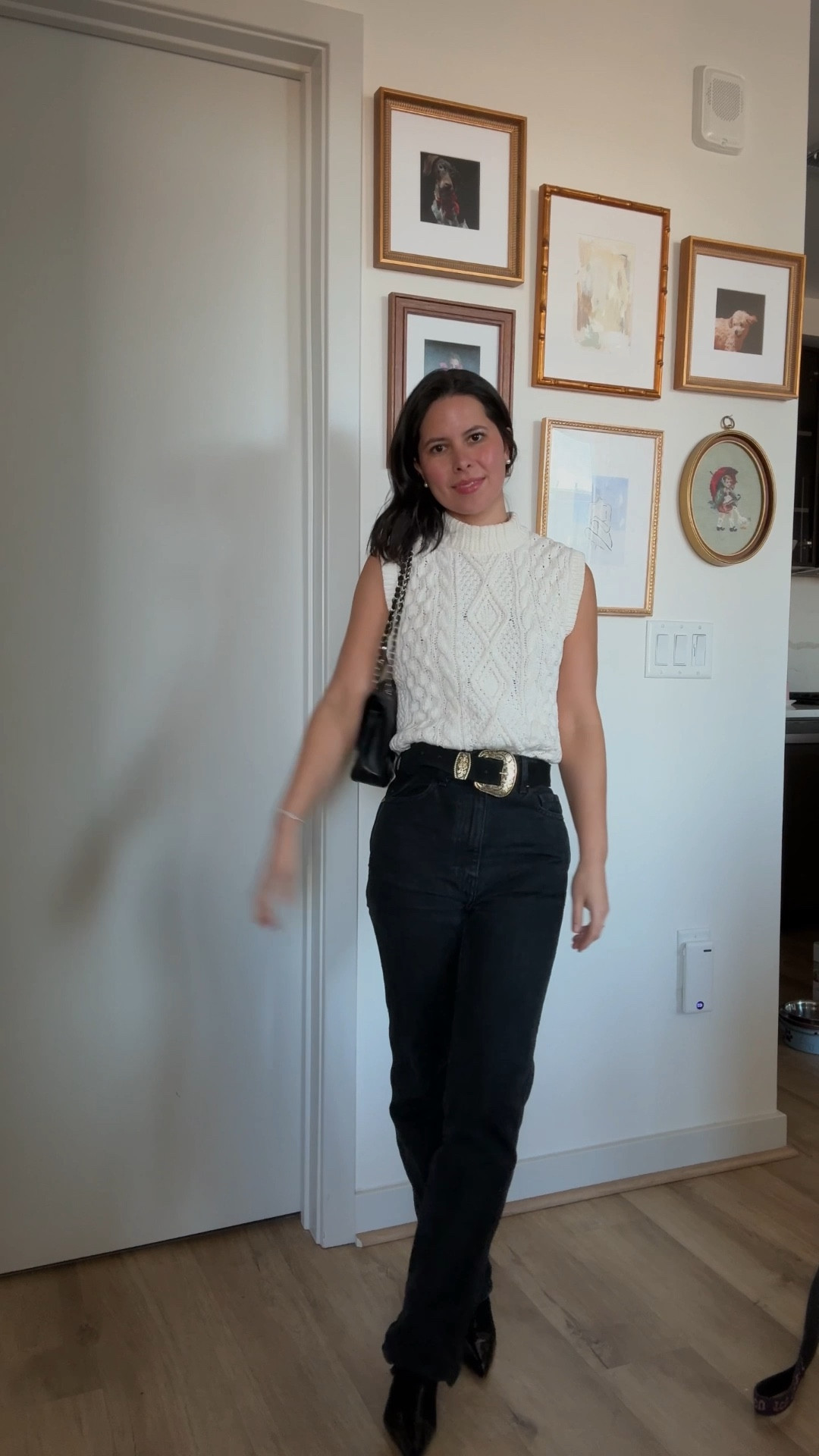 Casual polished outfit, Ralph Lauren sweater, black jeans white top, western belt, black booties, winter date outfit 

#LTKootd #LTKFindsUnder100 #LTKPetite
