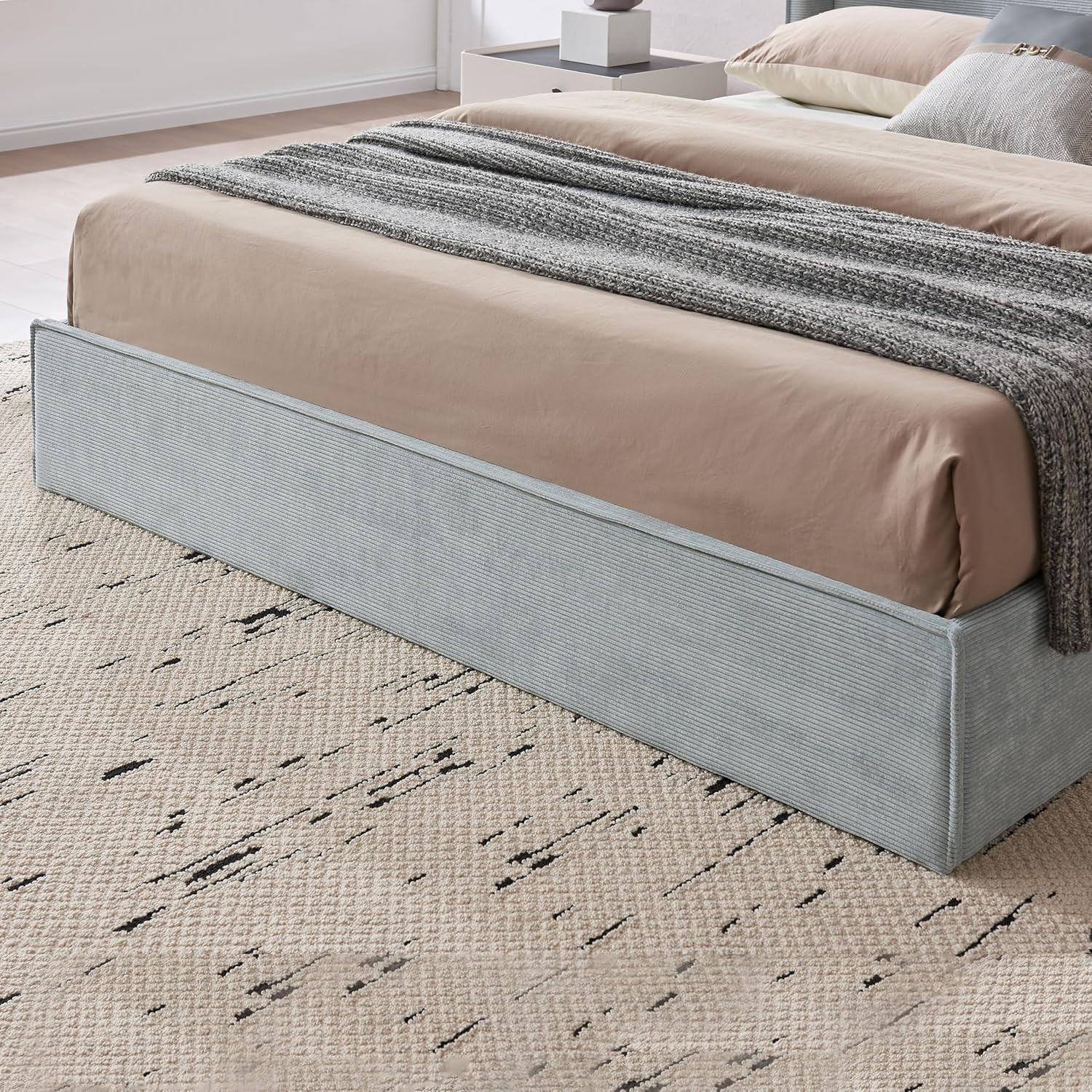 Queen Size Lift Up Underneath Storage Bed with Modern Corduroy Upholstered Platform Bed with Wing... | Amazon (US)