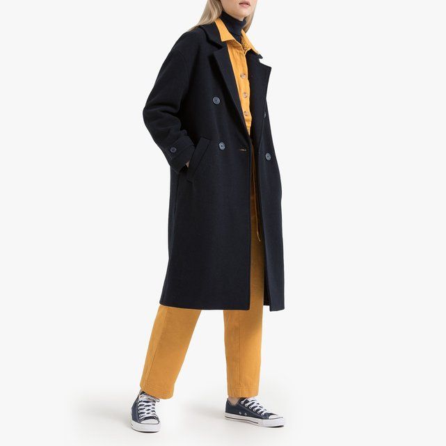 Wool Mix Double-Breasted Coat with Pockets | La Redoute (UK)