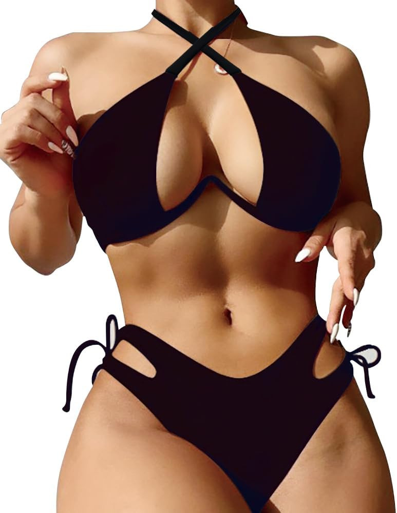 Sexy Bikini for Women Underwire Swimsuits Spaghetti Strap Swimwear Criss Cross Halter Bathing Sui... | Amazon (US)