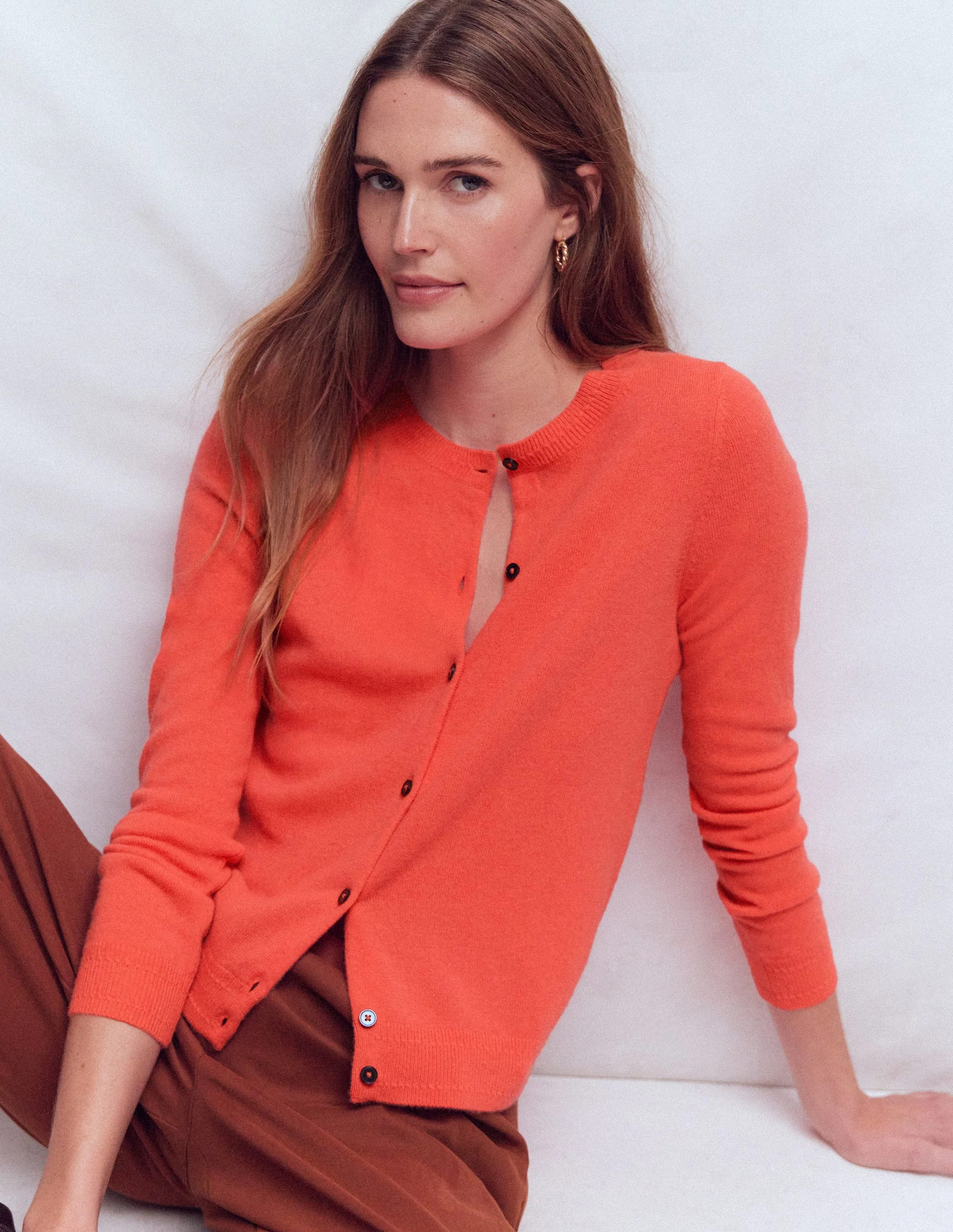 Eva Cashmere Crew Cardigan-Fiery Orange Melange | Boden (US)