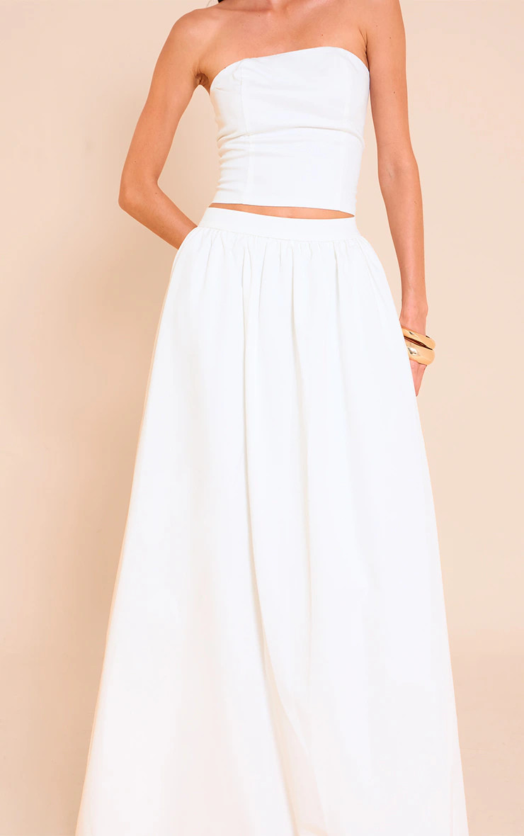 White Woven Band Detail Pleated Maxi Skirt | Co-ords | PrettyLittleThing UK