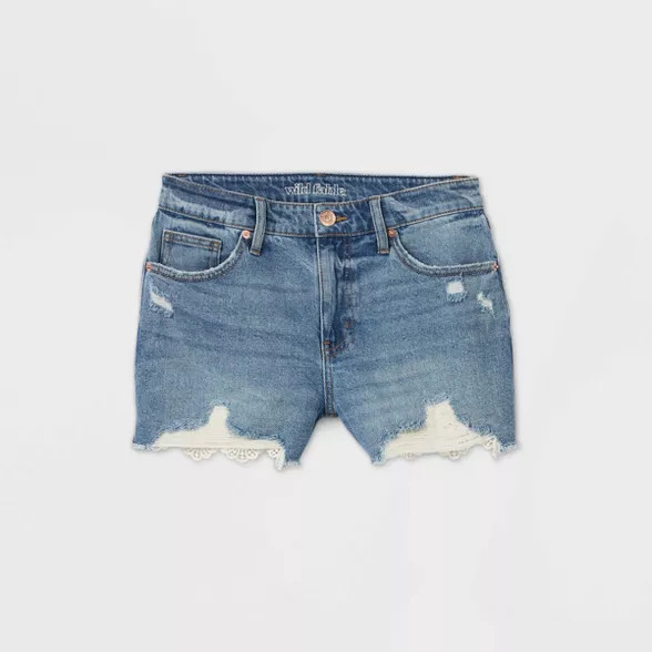 Women's High-Rise Crochet Hem Jean Shorts - Wild Fable™ Medium Wash | Target