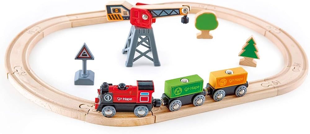 Hape Cargo Delivery Loop Train and Railway Toy Set Multicolor, 19.69" L x 15.75" W x 4.72" H | Amazon (US)