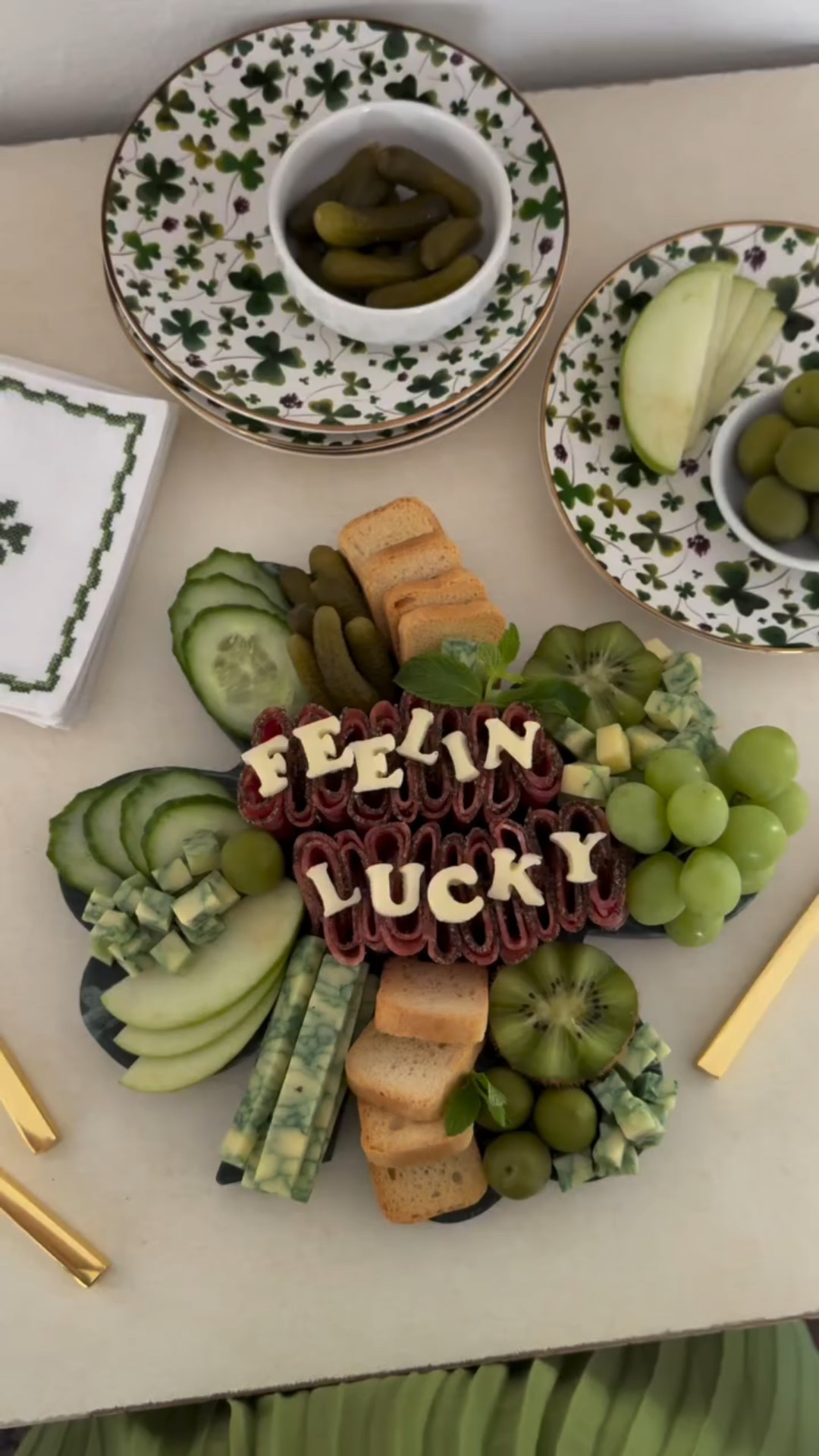 Feelin Lucky 🍀🌈✨
The cutest simple charcuterie board for this St. Patrick’s Day made in 3 quick & easy steps!
1. Grab everything green! Fruit, Veggies and even cheese!!
2. Place in the shape of a clover 🍀 even if you don’t use a clover board to make it on you can shape your foods in the shape of a clover.
3. Add something cute “Feelin Lucky” “Leprechaun Lover” or just as simple as Happy St. Patty’s Day! Really adds a cute touch

These steps make for the more simple but adorable charcuterie board that’ll have you Feelin’ really lucky this St. Patrick’s day!

#stpatricks #stpatricksday #stpattys #charcuterieboards #foodyoulove