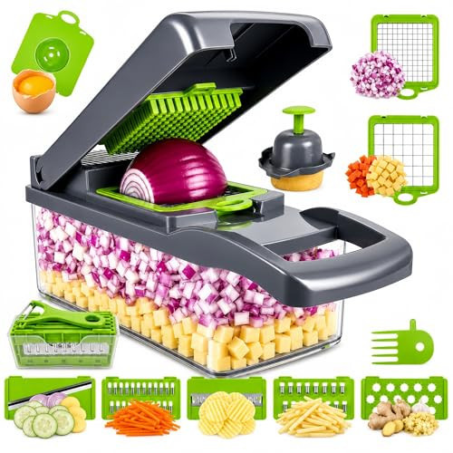 Vegetable Chopper, Onion Dicer & Mandoline Slicer with Container, Grey | Amazon (US)