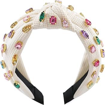 Gmmidea Jeweled Knotted Headband for Women Girls Sparkly Crystal Rhinestone Headband Wide Top Kno... | Amazon (US)