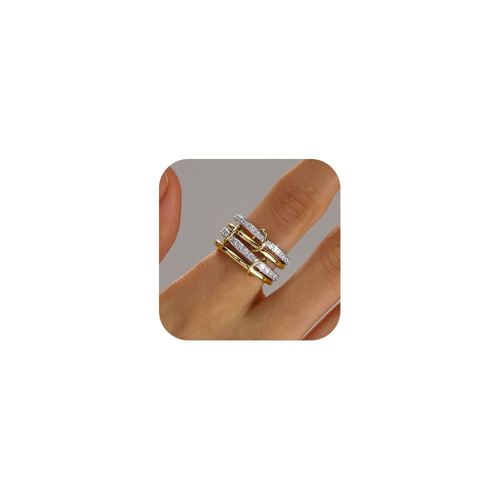 Stackable Rings for Women Non Tarnish 14K Gold And Silver Plated Ring Set Dainty Interlocked Stat... | Amazon (US)