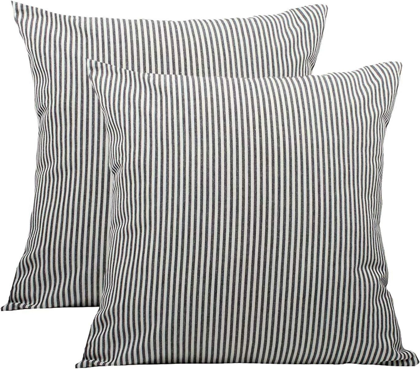 Black White Farmhouse Striped Throw Pillow Covers Decorative Polyester Linen Ticking Soft Cushion... | Amazon (US)