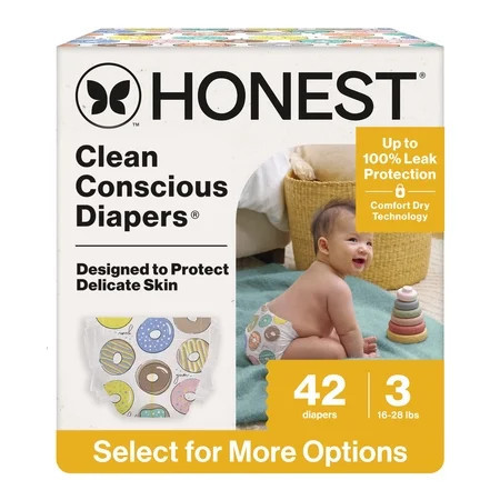 Honest® Clean Conscious Baby Diapers Size 3 (16-28 lbs), Hypoallergenic and Fragrance Free, 42 Count | Walmart (US)