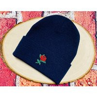 Red Rose Stem Beanie Cap, Winter Hat Embroidered Cuffed Unisex Messy Bun Slouch Beanie, Funny Gift Fall Beanies | Etsy (US)