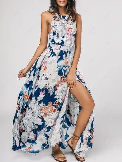 Floral Bowknot Hollow Out Maxi Dress | ZAFUL (Global)