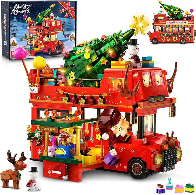 Christmas Double Decker Bus Building Set with Lights, Christmas Bus Building Block Toy with Santa... | Amazon (US)