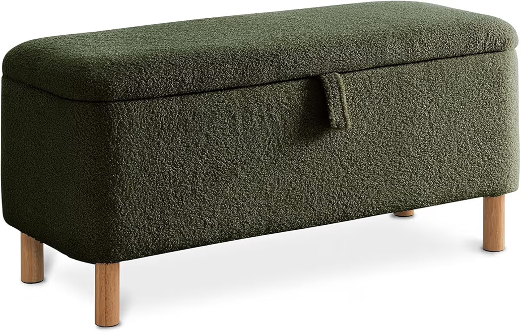 Boucle Storage Ottoman Bench for Bedroom end of Bed, Sherpa Upholstered Shoe Seat Storage Beach f... | Amazon (US)
