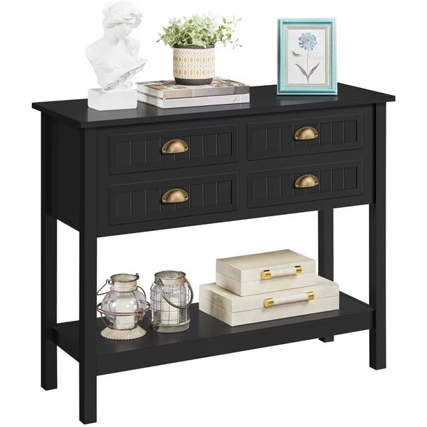 SmileMart 4-Drawer Wooden Console Table with an Open Shelf for Entryway, Black - Walmart.com | Walmart (US)