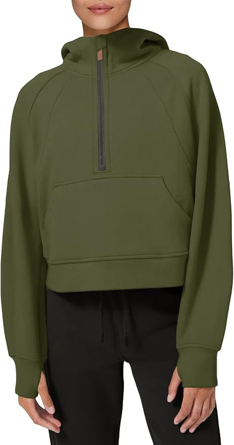 LASLULU Womens Hoodies Fleece Lined Collar Pullover 1/2 Zipper Sweatshirts Long Sleeve Crop Tops ... | Amazon (US)