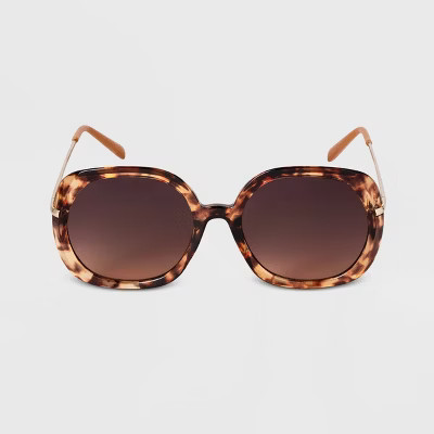Women's Crystal Tortoise Shell Oversized Round Sunglasses - A New Day™ Brown | Target