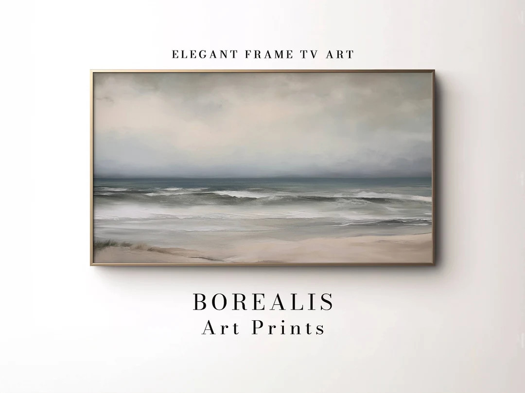 Summer Fall Coastal Frame TV Art, Vintage Moody Muted Bird's View Ocean Beach TV Art, Autumn Sea ... | Etsy (US)