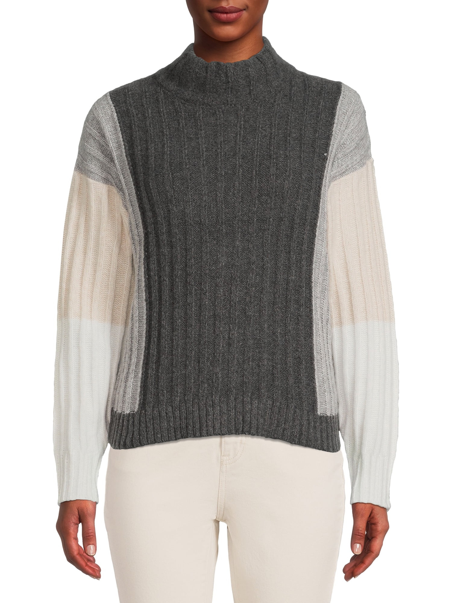 Time and Tru Women's Ribbed Mock Neck Sweater Sweater - Walmart.com | Walmart (US)