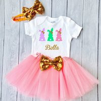 Toddler Girls Easter Outfit, 1st Dress, Personalized Shirt, Gift For Girl, Bunny Shirt | Etsy (US)
