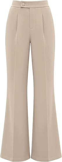 KIRUNDO Womens Dress Pants High Waisted Wide Leg Pleated Trousers Flare Palazzo Slacks Pockets Bu... | Amazon (US)