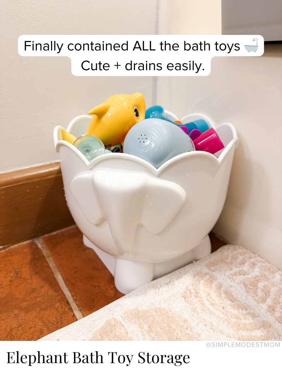 I needed a better system for ALL the bath toys, and this elephant bin delivered. It has great drainage, is easy to clean, and actually looks cute sitting in our bathroom.

#LTKKids #LTKmomlife #LTKHome