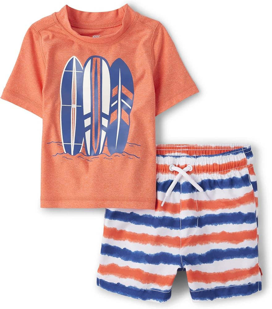 The Children's Place Baby Boys' and Toddler Swim Trunk and Short Sleeve Rashguard 2-Piece Set | Amazon (US)